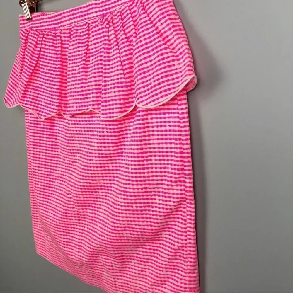 LILLY PULITZER | Thyme Hotty Pink Gingham Ruffle Pencil Skirt Women’s Size 2